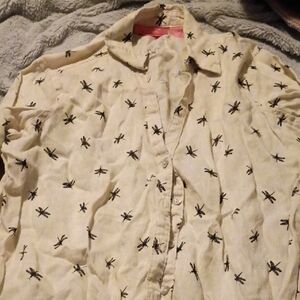 Trendy Isaac Mizrahi Beige Dragonfly Print Button Down Shirt